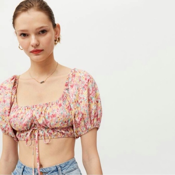 REVOLVE Tops - SNDYS Sicily Puff Sleeve Sunset Floral Crop Top Pink Small